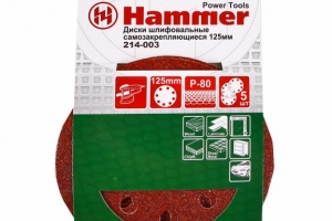 Шлиф. круг самосцепл. Hammer Flex 214-003 Д125мм 8отв. Р 80, набор 5 шт