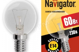 Лампа Navigator 60 Вт 220-230 Е14 (шарик) В 94316 *10/100